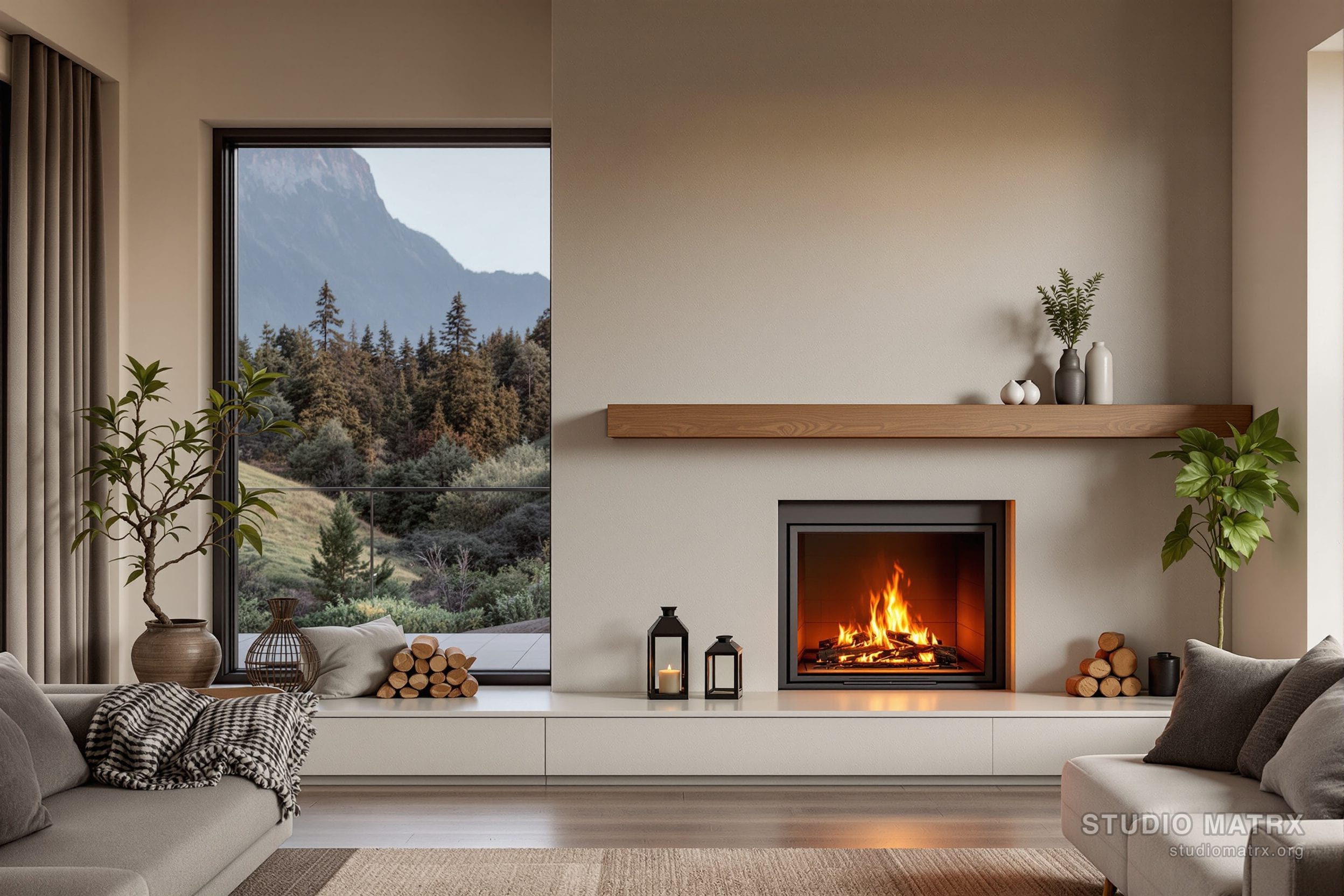 A modern fireplace surround as a living-room feature
