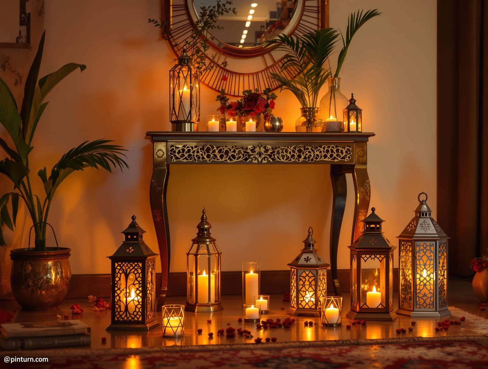 Decorative lanterns with candles in an Indian home