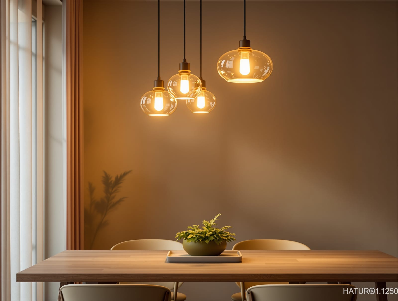 Pendant lights over a dining table in an Indian home