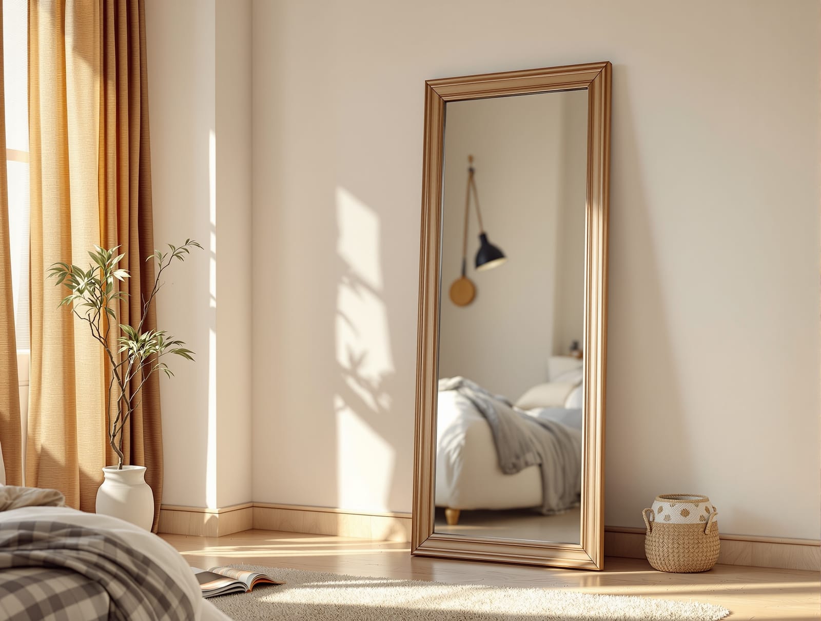 A full-height floor mirror in an Indian bedroom