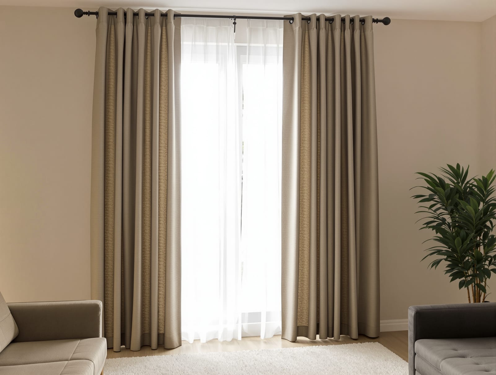 Curtains with sheer drapes at an Indian living room window