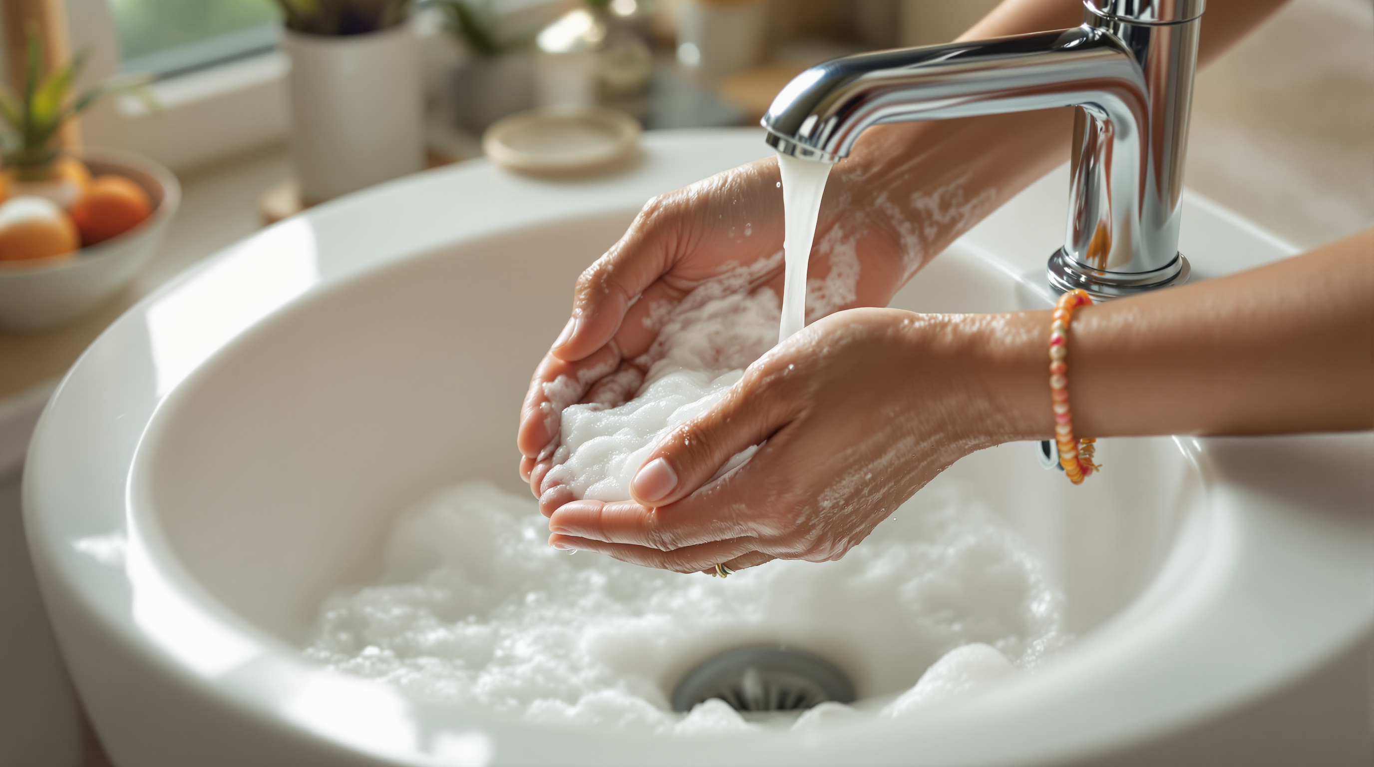 Soapy water draining from a bathroom washbasin in an Indian home