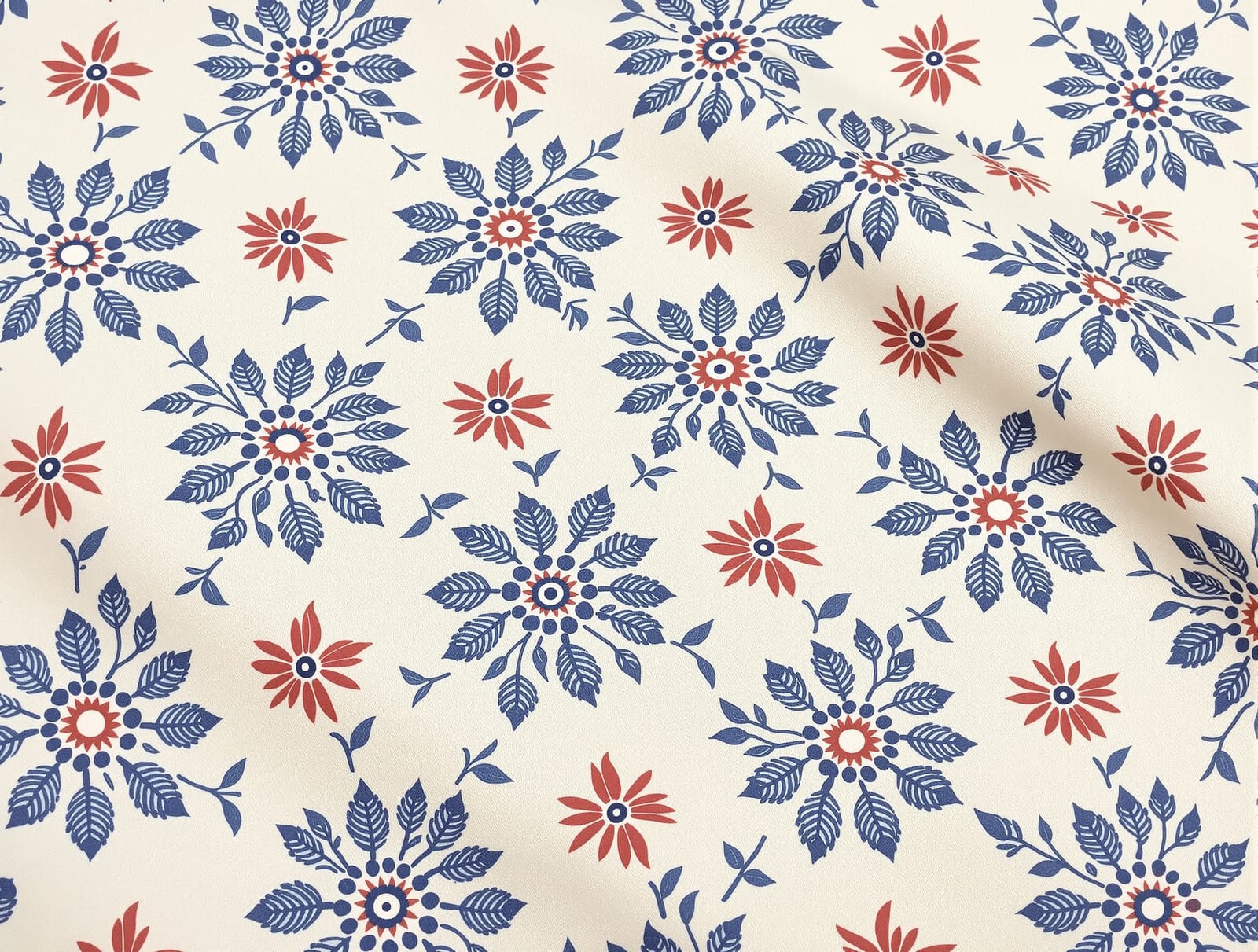 Hand block-printed Indian cotton with indigo floral motifs