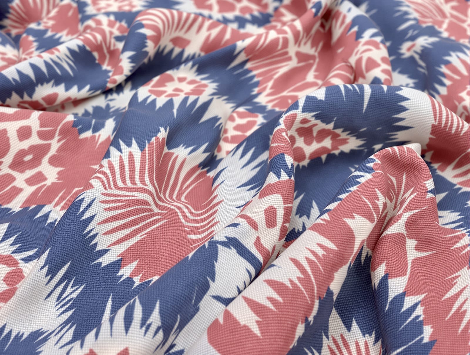 Indian ikat fabric with blurred-edge geometric patterns