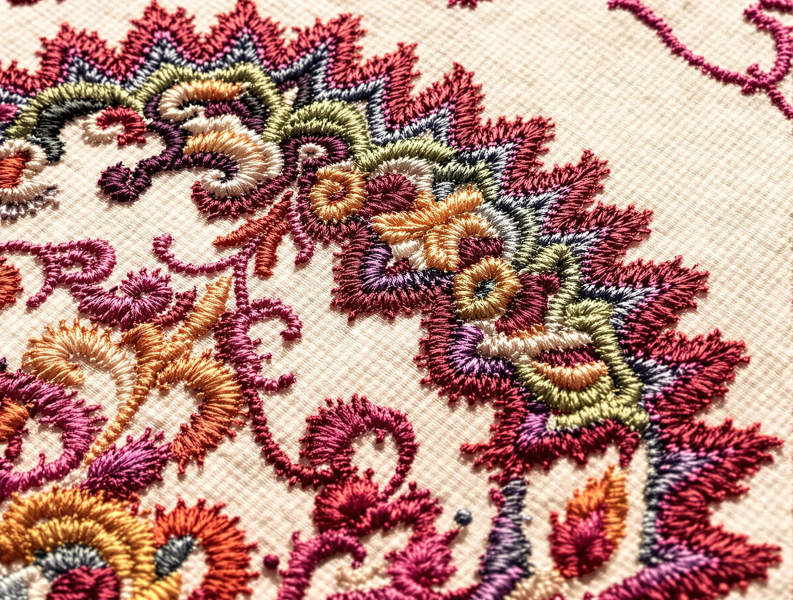 Kashmiri crewel embroidery with paisley motifs in wool