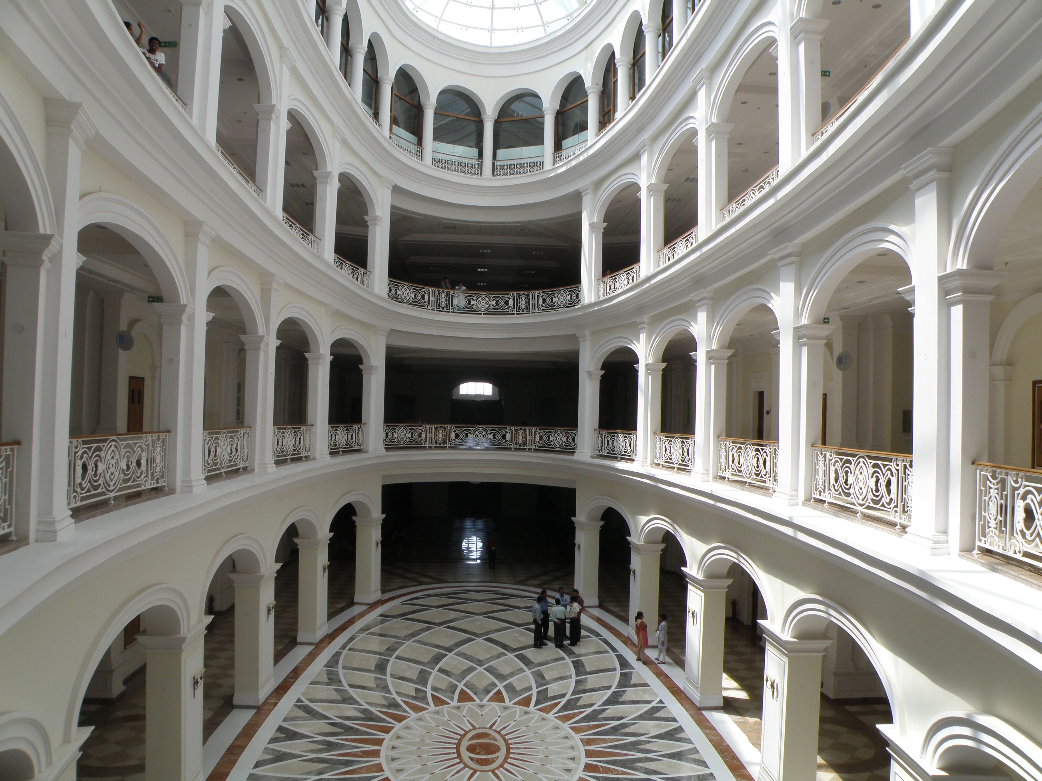 Interior central atrium of the Global Education Centre 2 at the Infosys Mysuru campus.