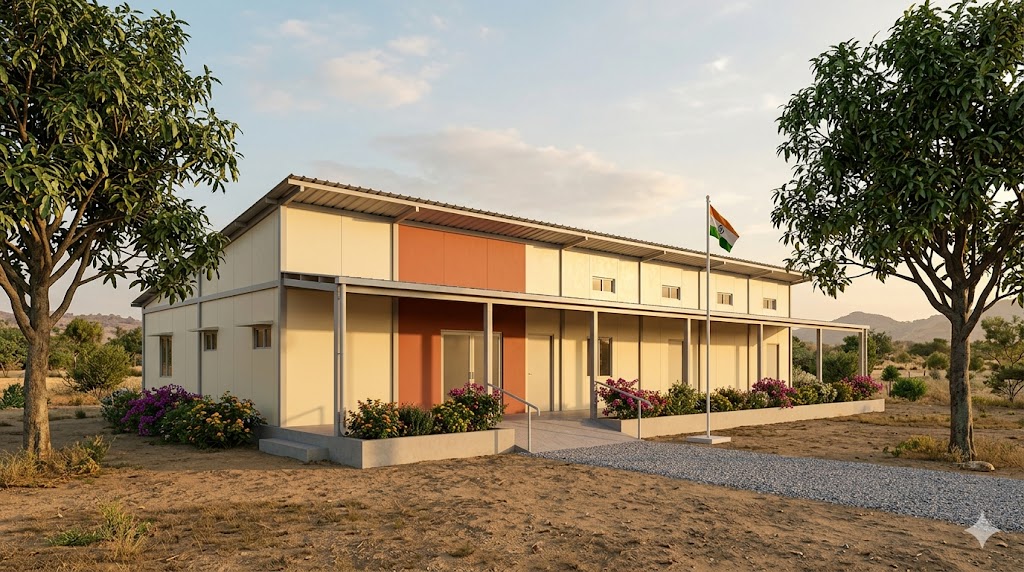 Modular prefab HWC in a tribal block — 30–60 day construction, climate-responsive, dignified rural infrastructure