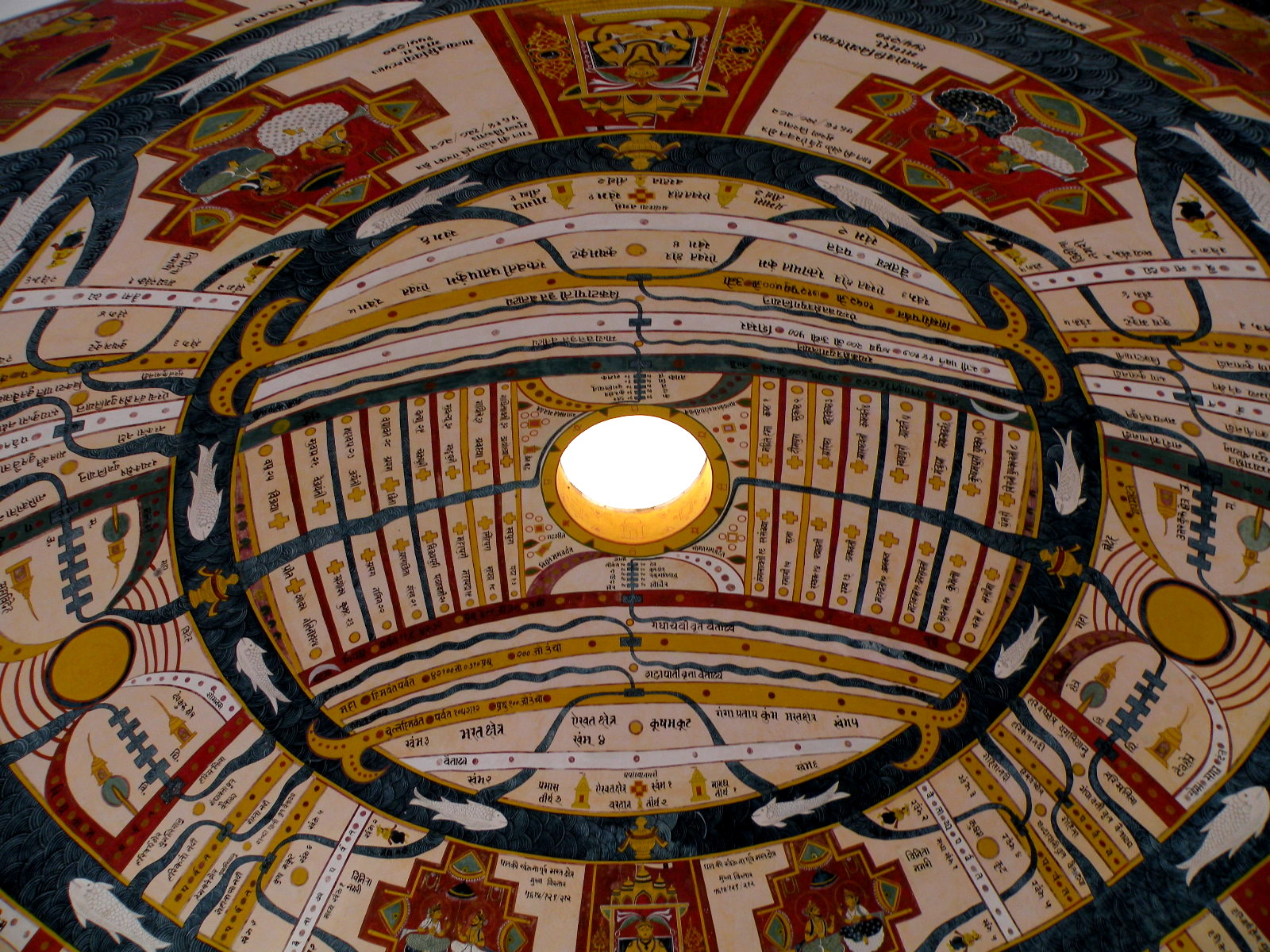 Painted ceiling of the entrance foyer at Jawahar Kala Kendra.