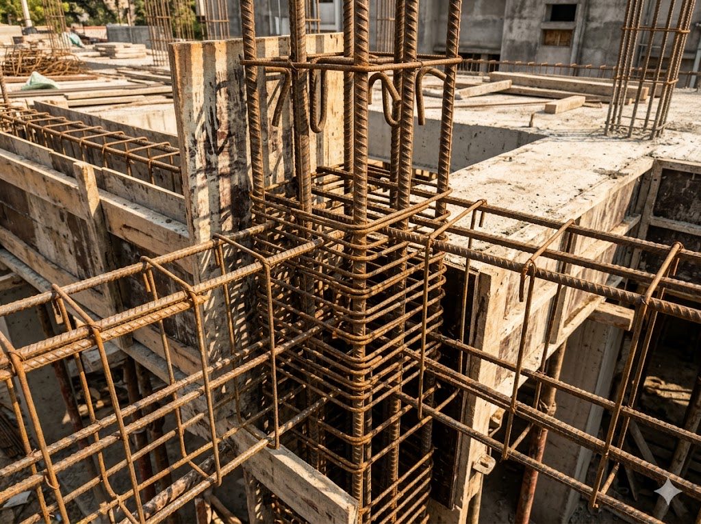 Beam-column joint reinforcement detail — closely-spaced stirrups in the confining zone illustrating IS 13920 ductile detailing requirements