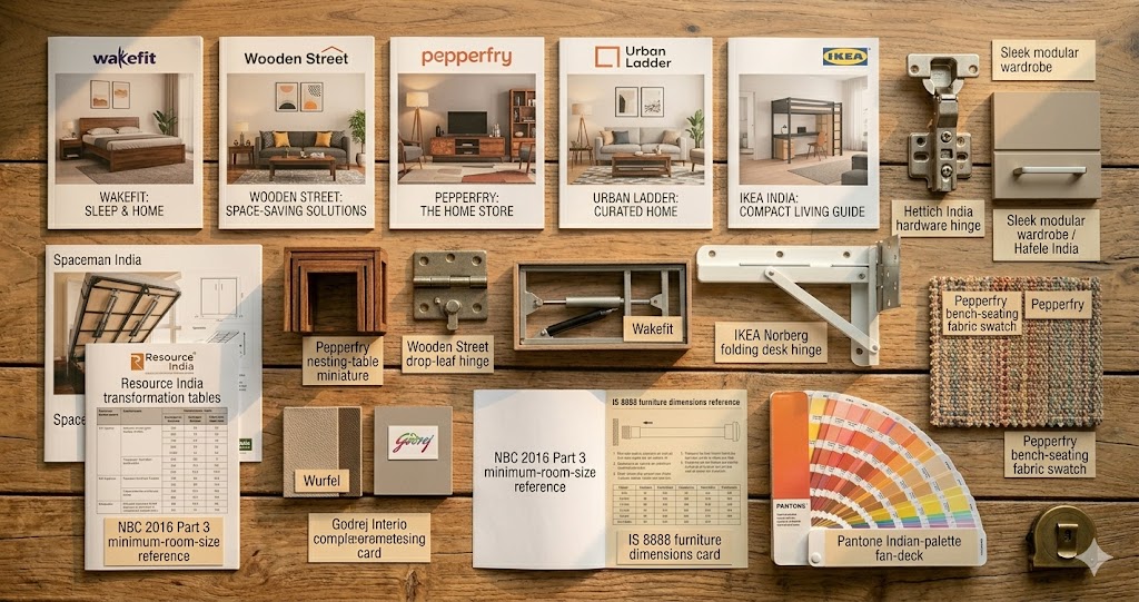 Side-by-side comparison of climate-zone material choices — BWR plywood and marine hardware for coastal Mumbai-Chennai-Kochi, solid sheesham with slotted joinery for hot-dry Delhi-Jaipur-Ahmedabad, sealed engineered wood with ventilation gaps for cold-cloudy Shimla-Gangtok — with brand logos and certification marks