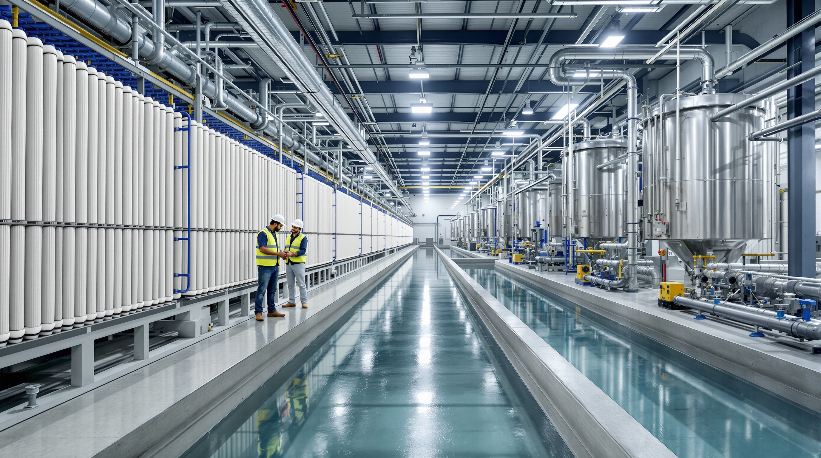 Row of reverse osmosis membrane skids and evaporation equipment inside an Indian textile effluent treatment plant achieving zero liquid discharge