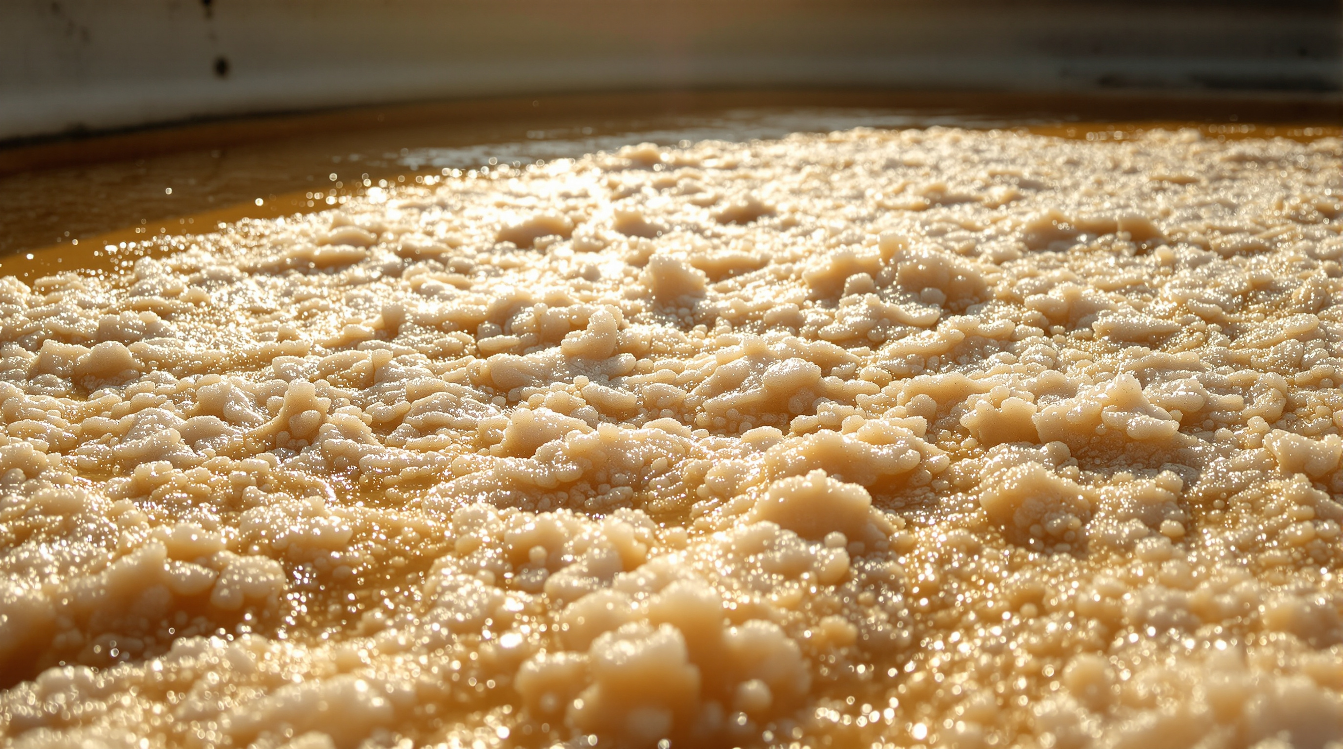 Vigorous aeration bubbling across the surface of an STP biological tank where microbes consume organic waste