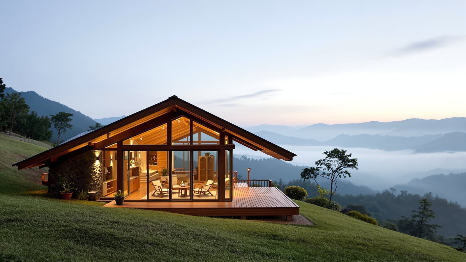 Hill Homestay House Plan — 2 View Rooms on a Sloped Site (30 × 45 ft)