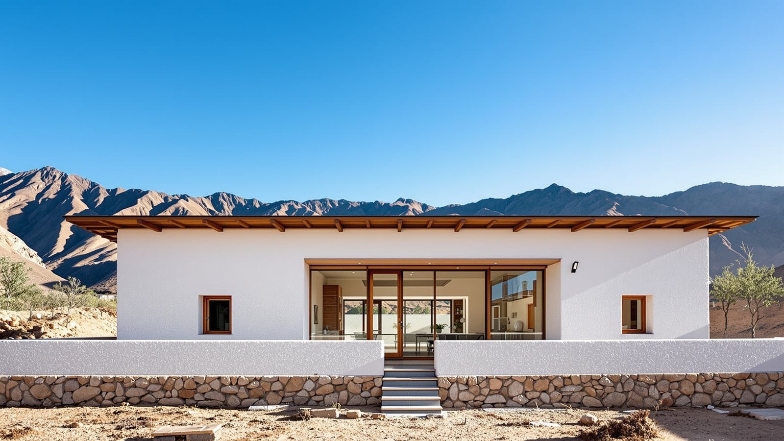 Ladakhi Mud-Brick Homestay House Plan — Sunspace + 2 Guest Rooms (36 × 40 ft)