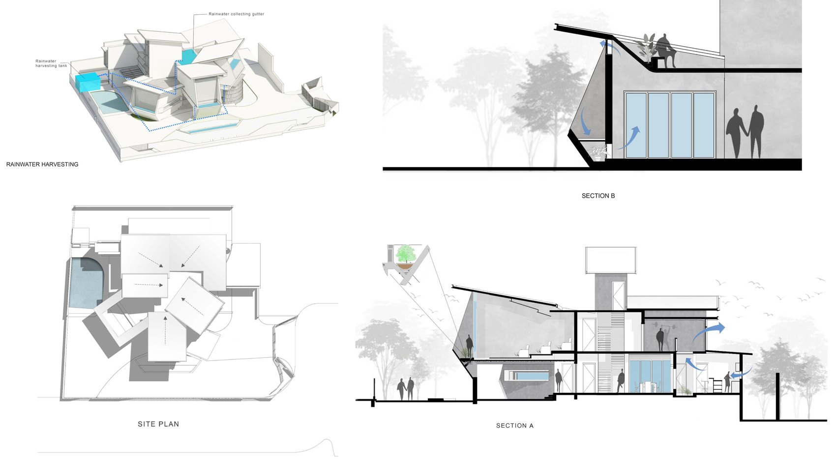 Section and axonometric study of Skew House