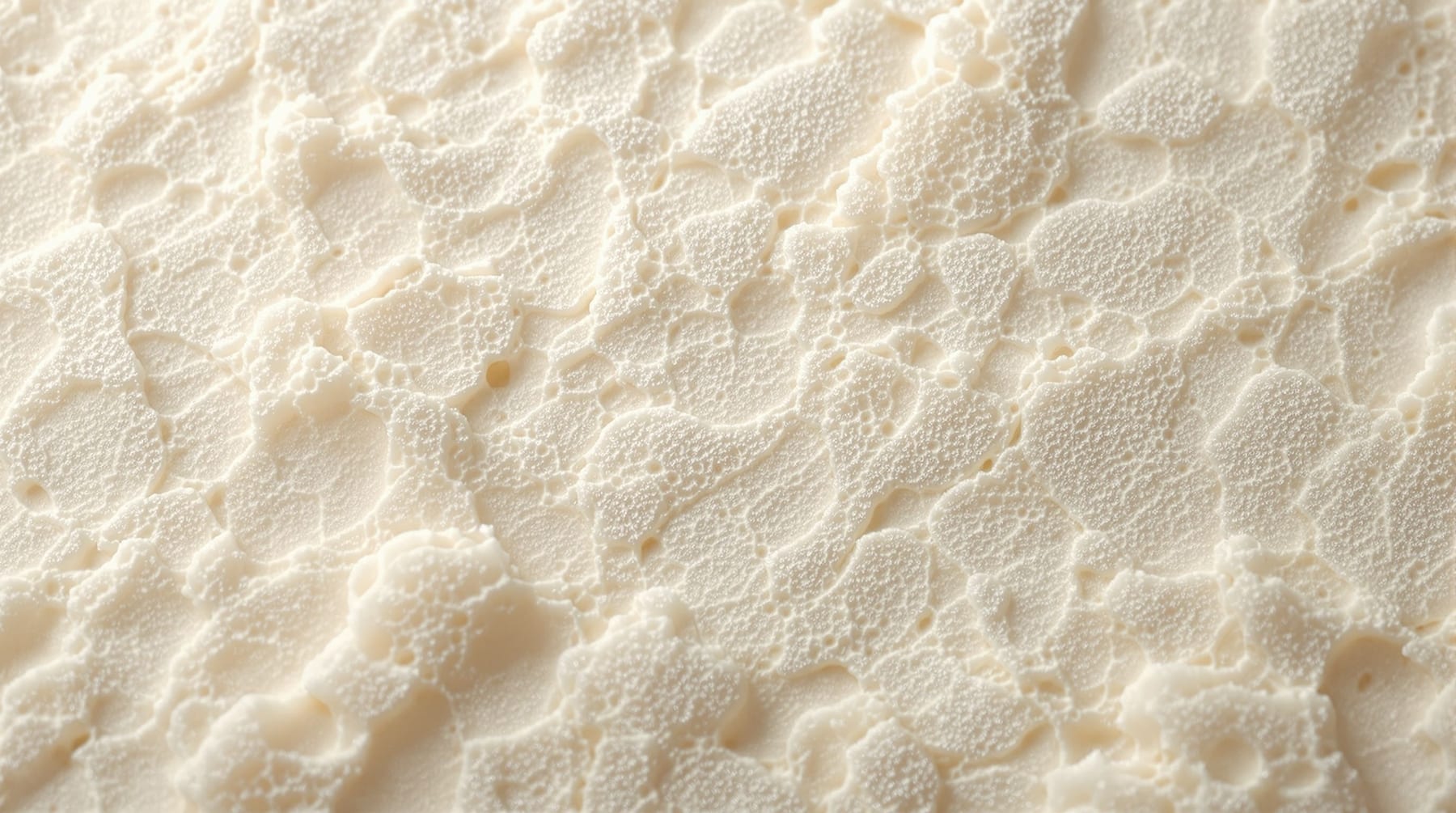 Macro close-up of a mycelium composite panel — a soft off-white felted fungal texture