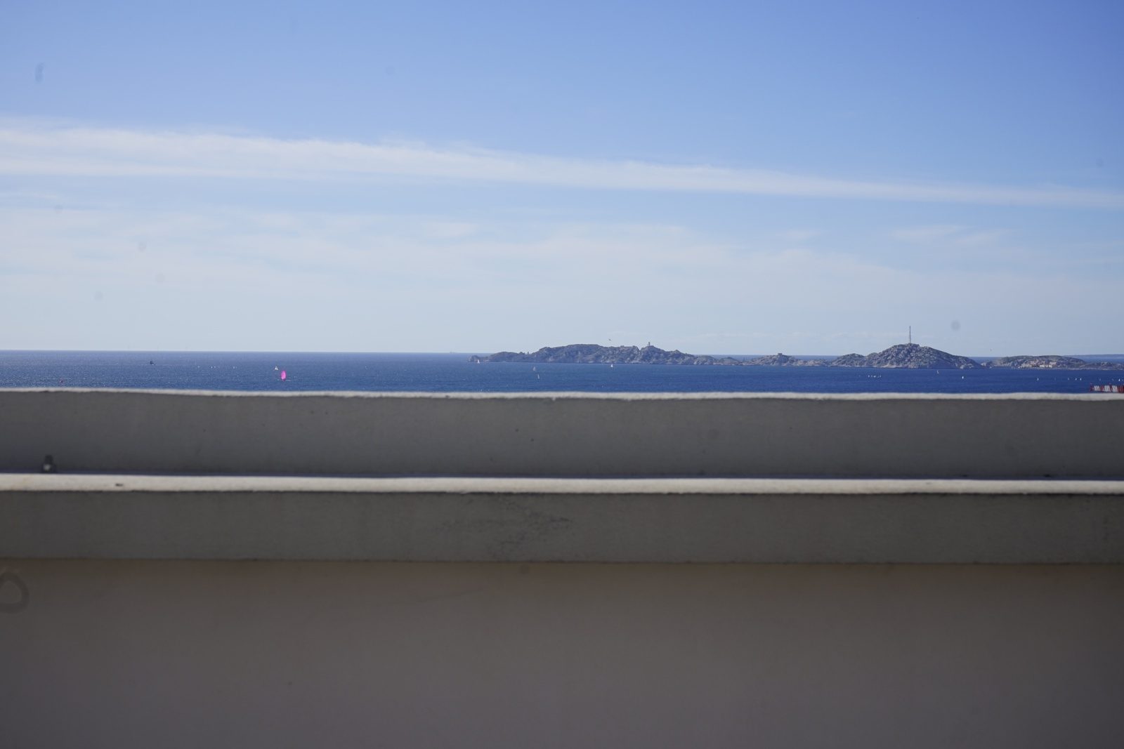 The view from the Unité d’Habitation rooftop terrace across Marseille to the sea and the Îles du Frioul