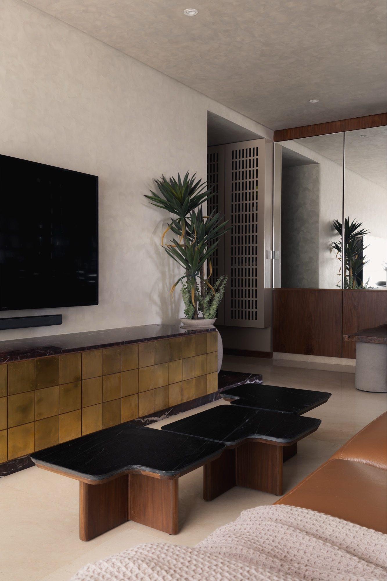 Living and dining of the compact Breach Candy apartment