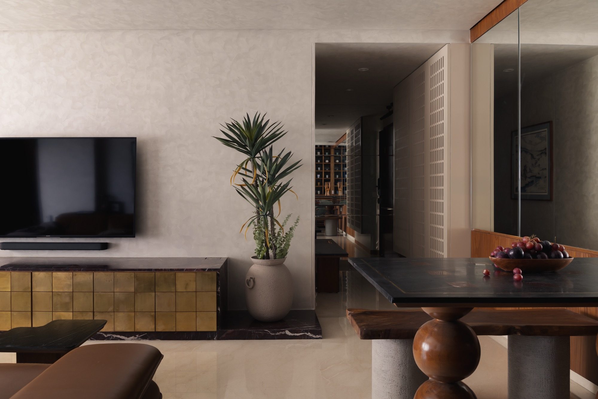 Timber and brass detailing in the Plum House apartment