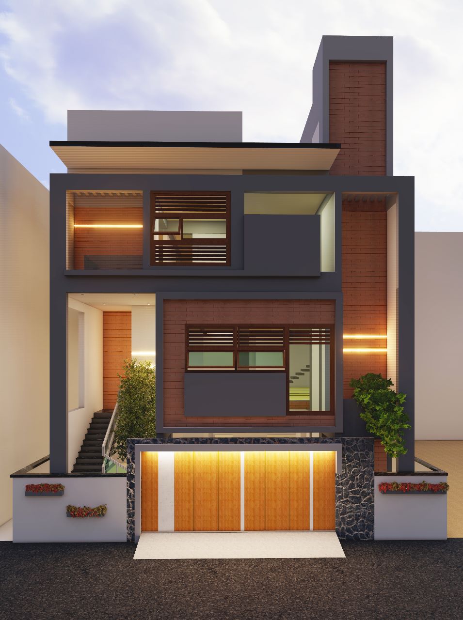 The front elevation of The House I Built Around a Courtyard, Bryck Red Design Studio's Bengaluru residence.