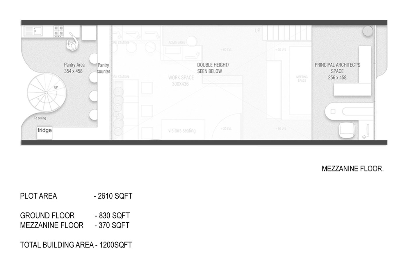 Mezzanine-floor plan of The Violet Office with area figures