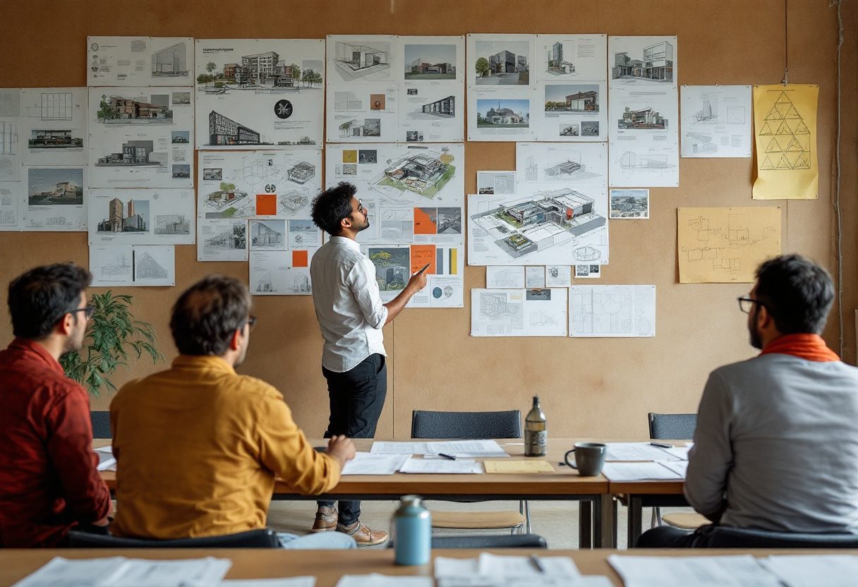 A design jury in progress — presenting to the panel.