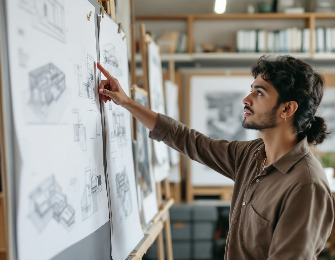 A student presenting their concept at the review.