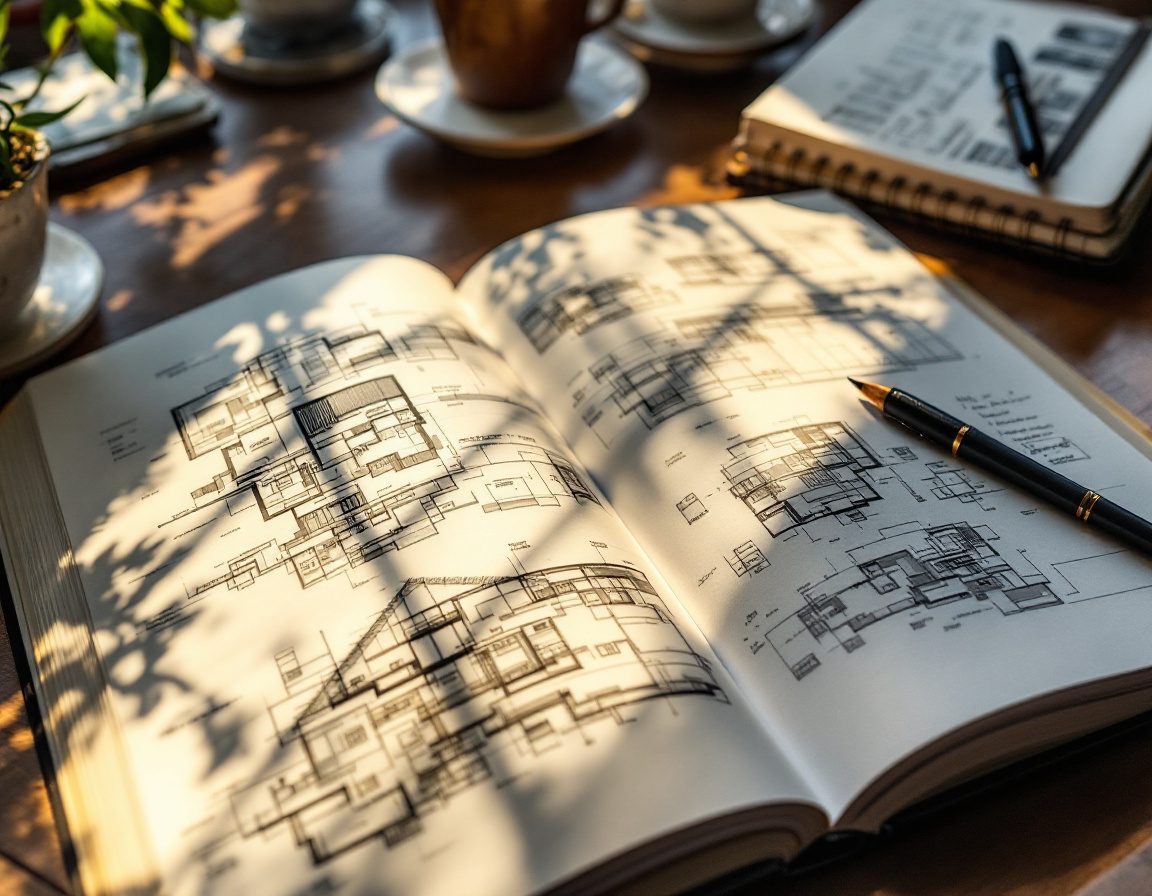 A reference book of plans open beside analysis notes.