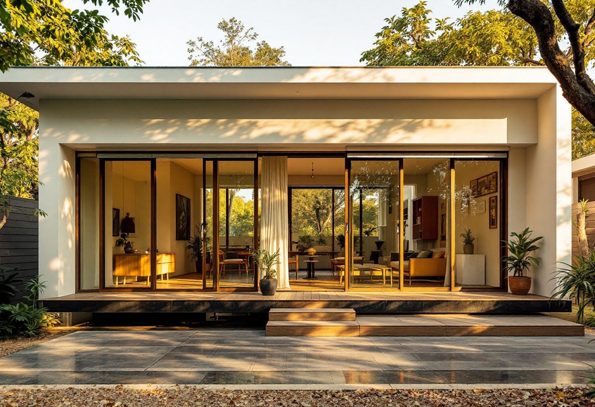 A small modern Indian residence with clearly zoned spaces.