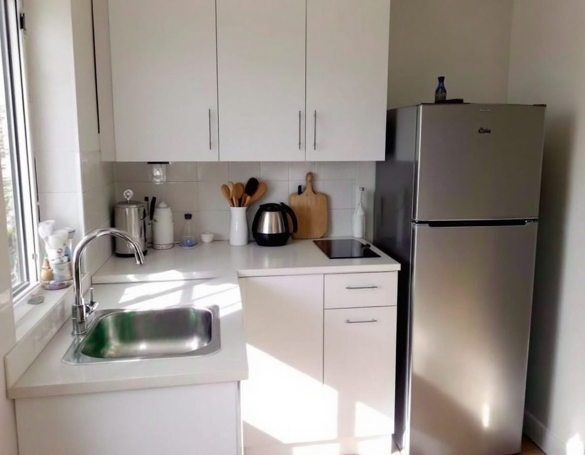 A compact, well-organised kitchen showing the work triangle.