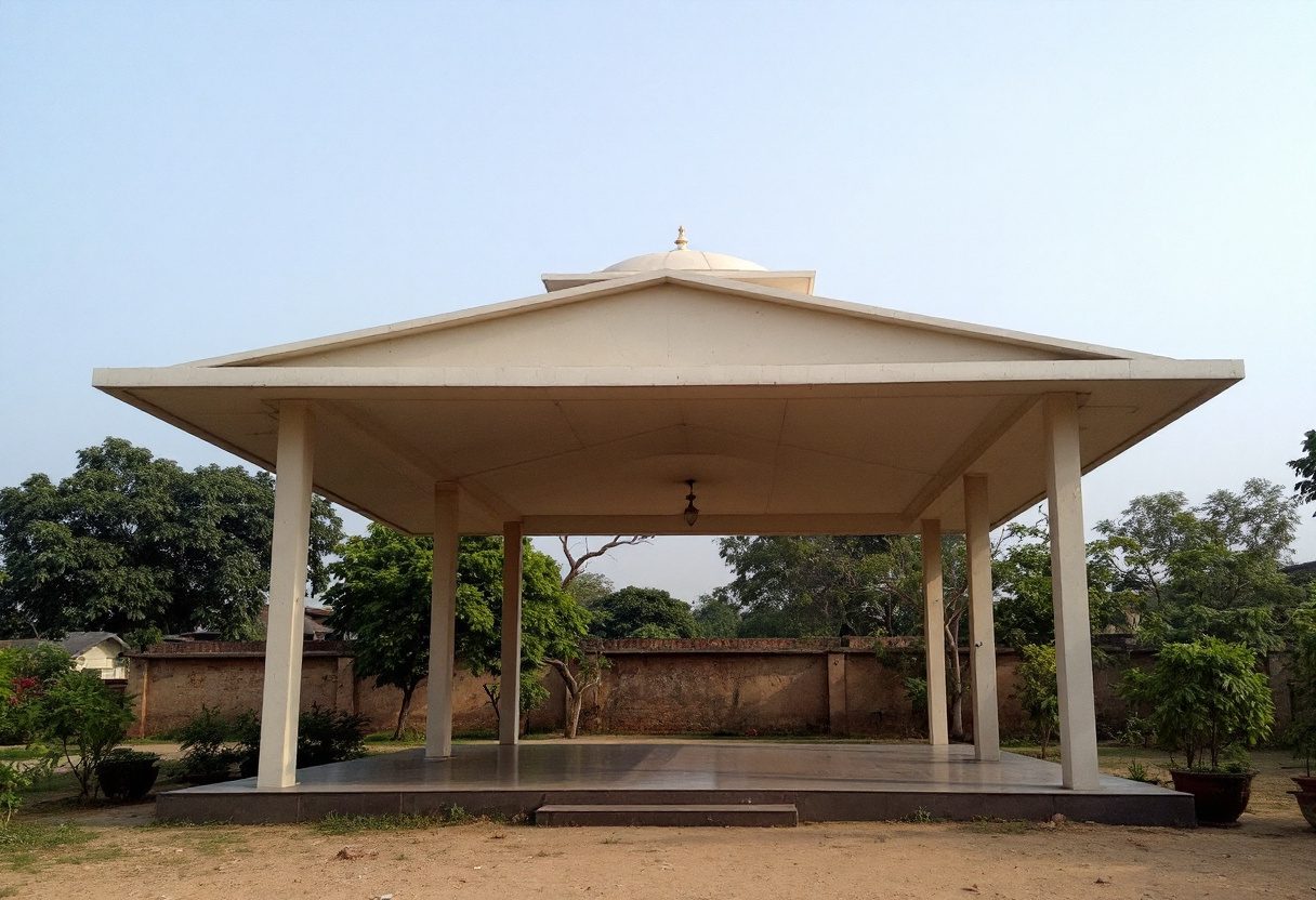 A small open pavilion structure providing shade and gathering space.