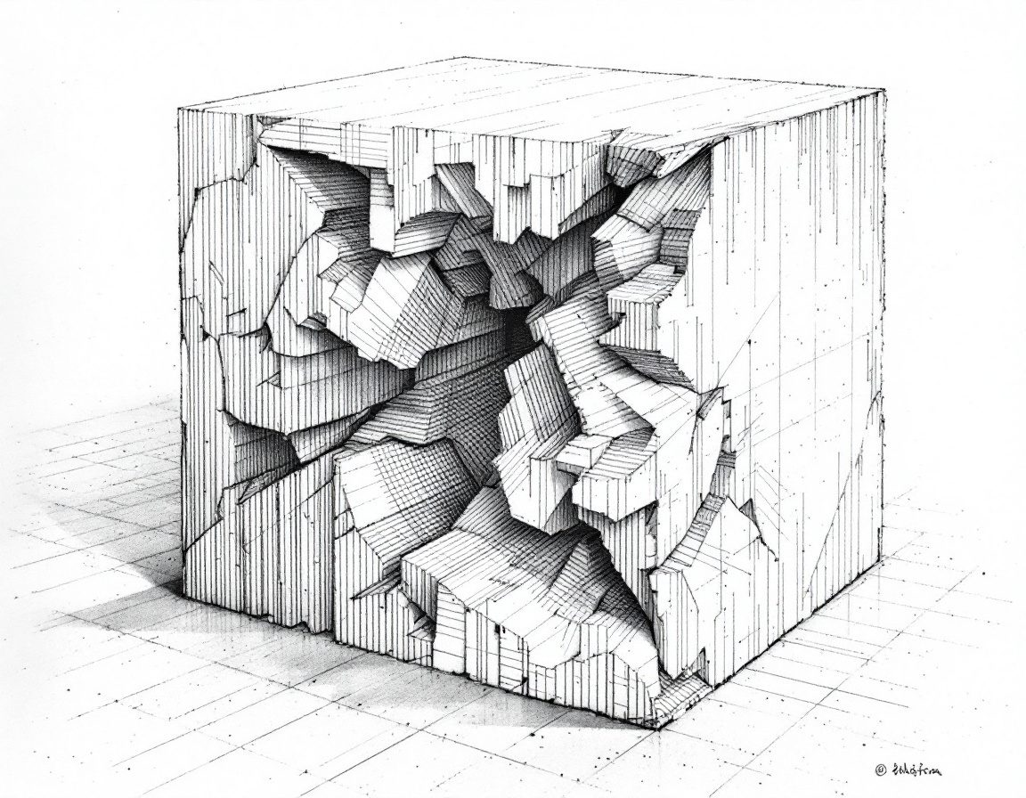 A sectional drawing with the cut hatched at 45°.