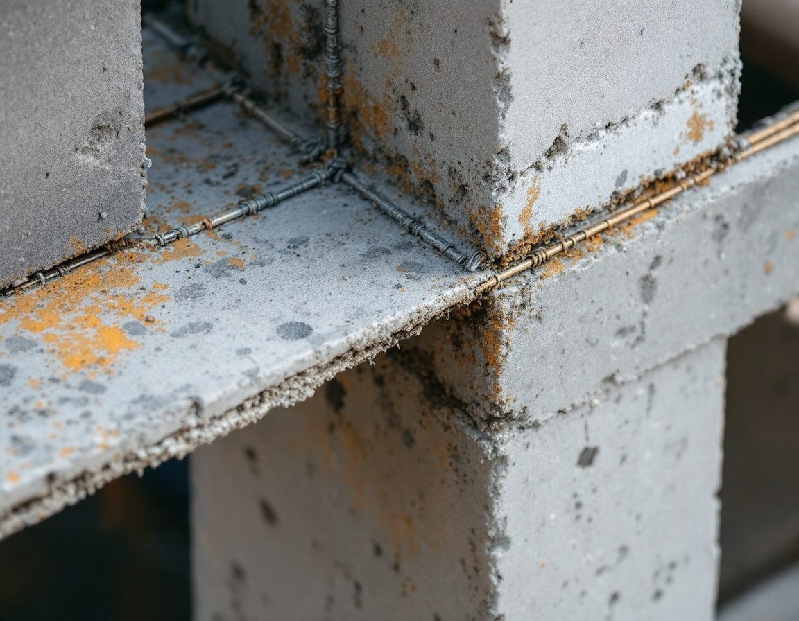 A beam-column-slab junction with reinforcement tied before concreting.