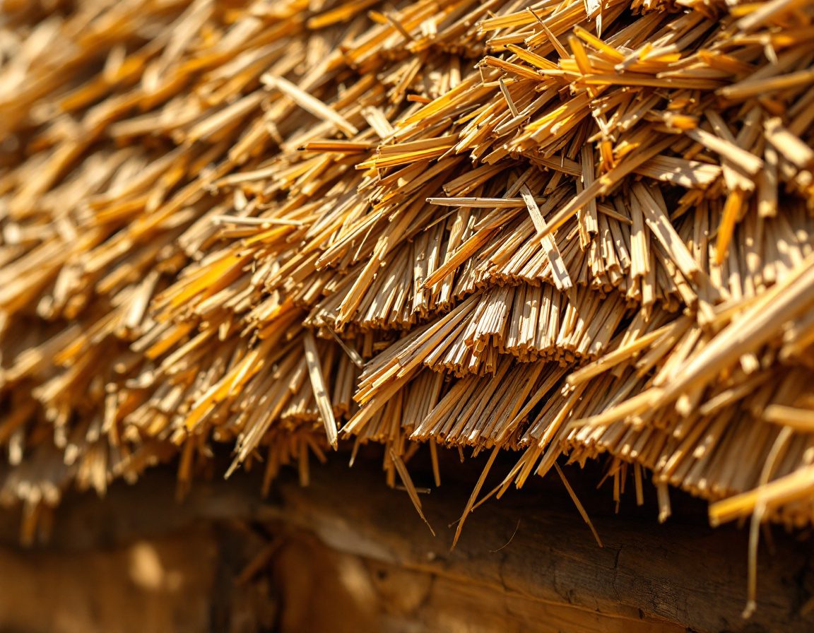 Thick overlapping courses of thatch at the eaves.