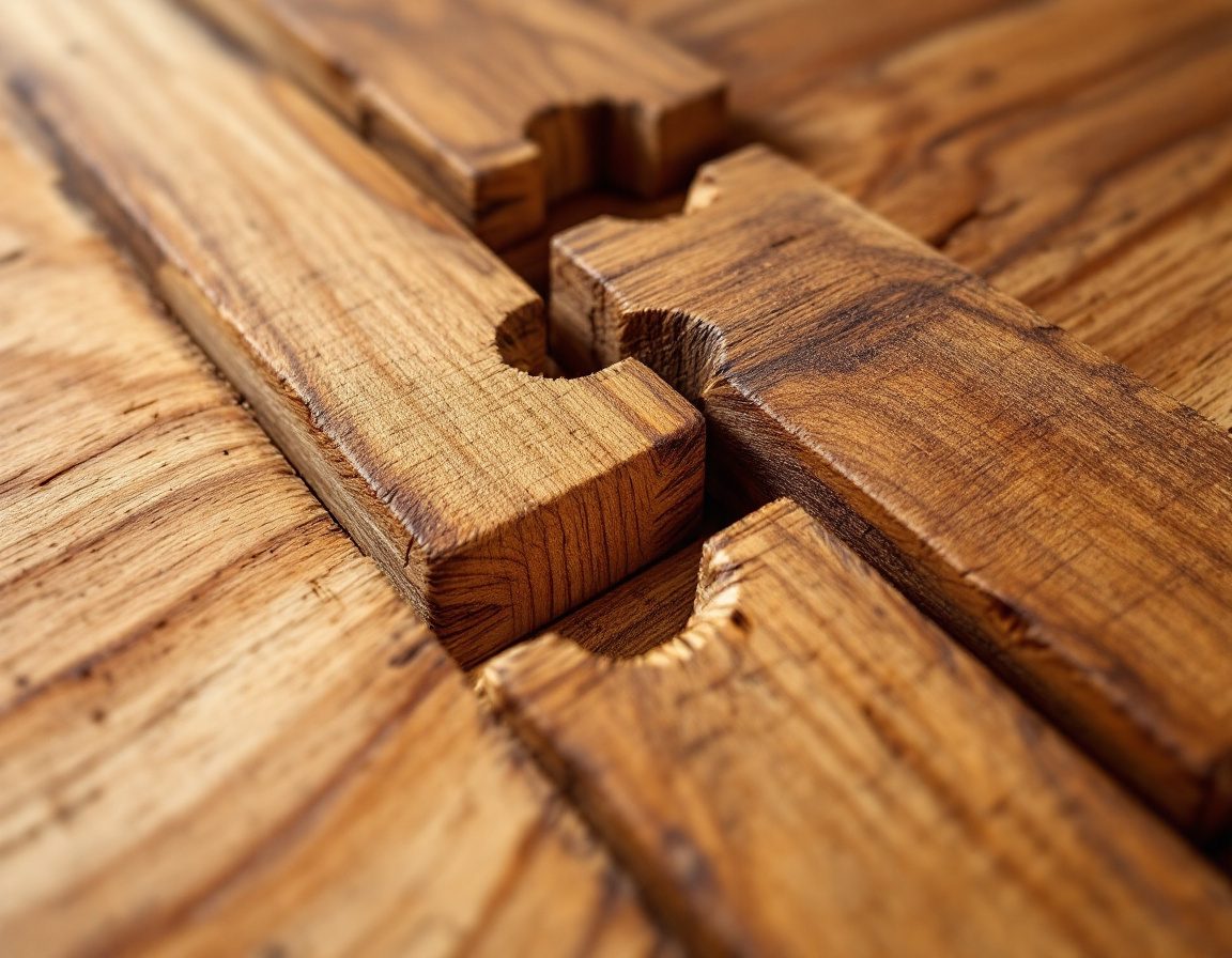 Carpentry joints close-up — dovetail and mortise-and-tenon.