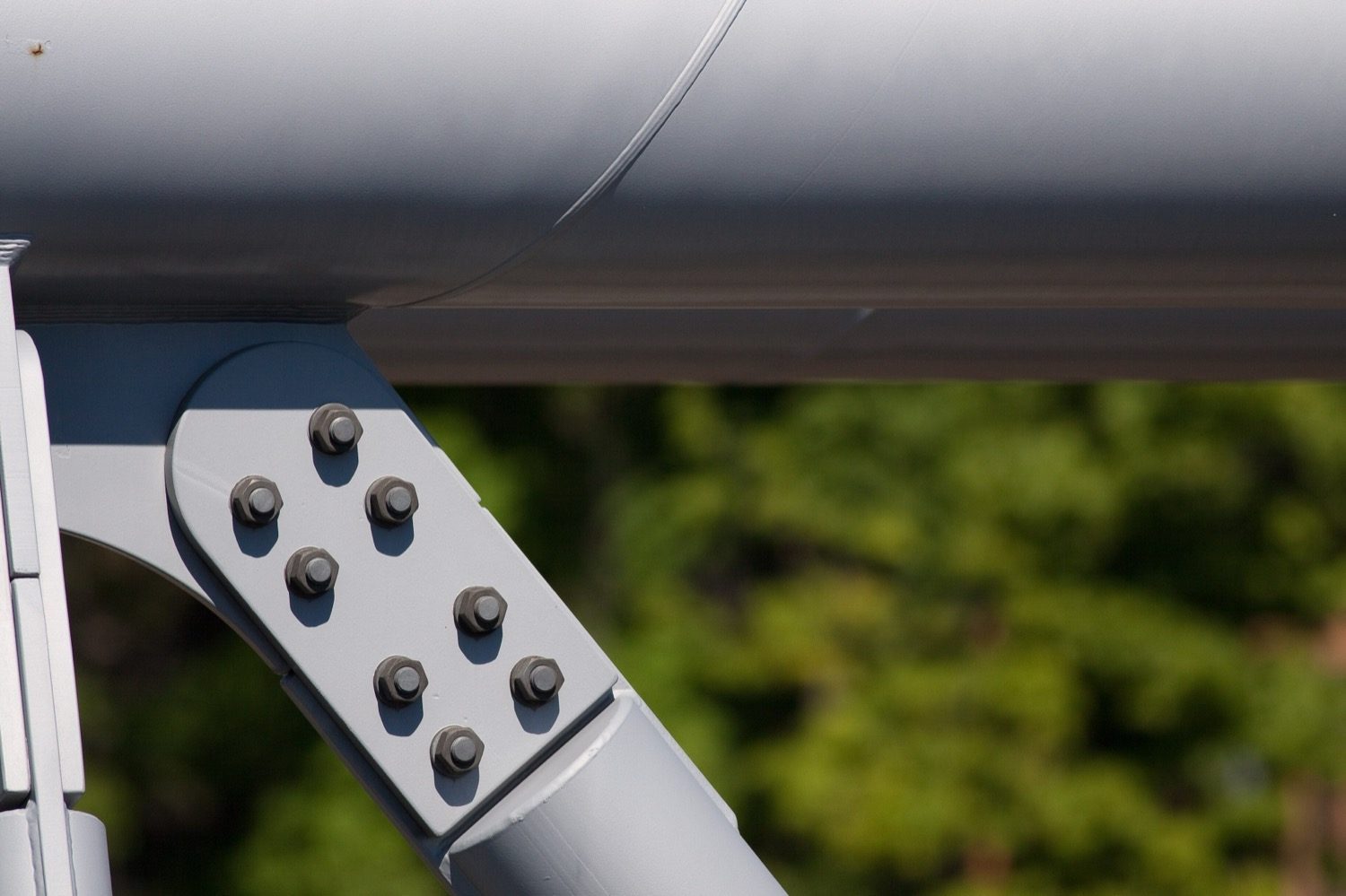 A bolted steel connection — the fast, demountable way members are joined on site.