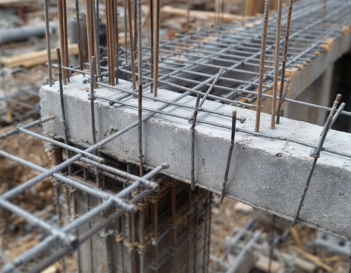 A reinforced plinth beam running between columns before concreting.