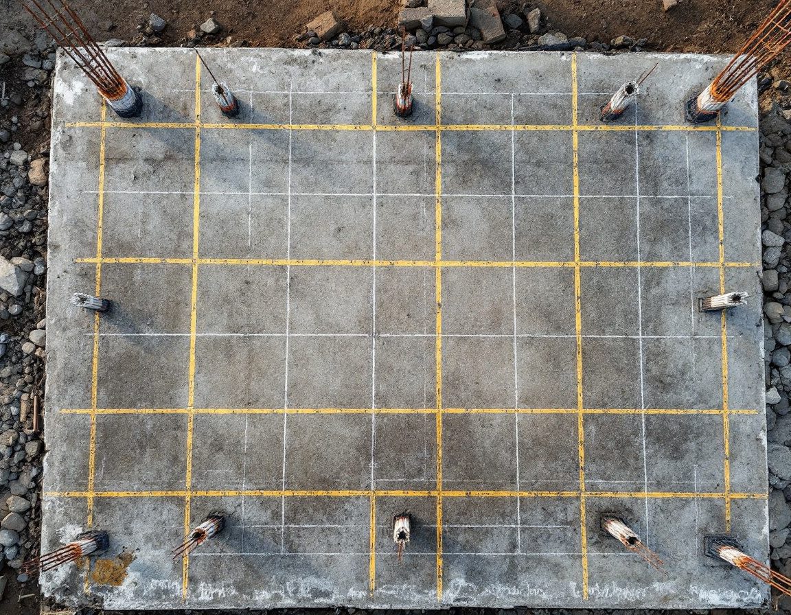 Column positions marked out on a slab from the grid lines.