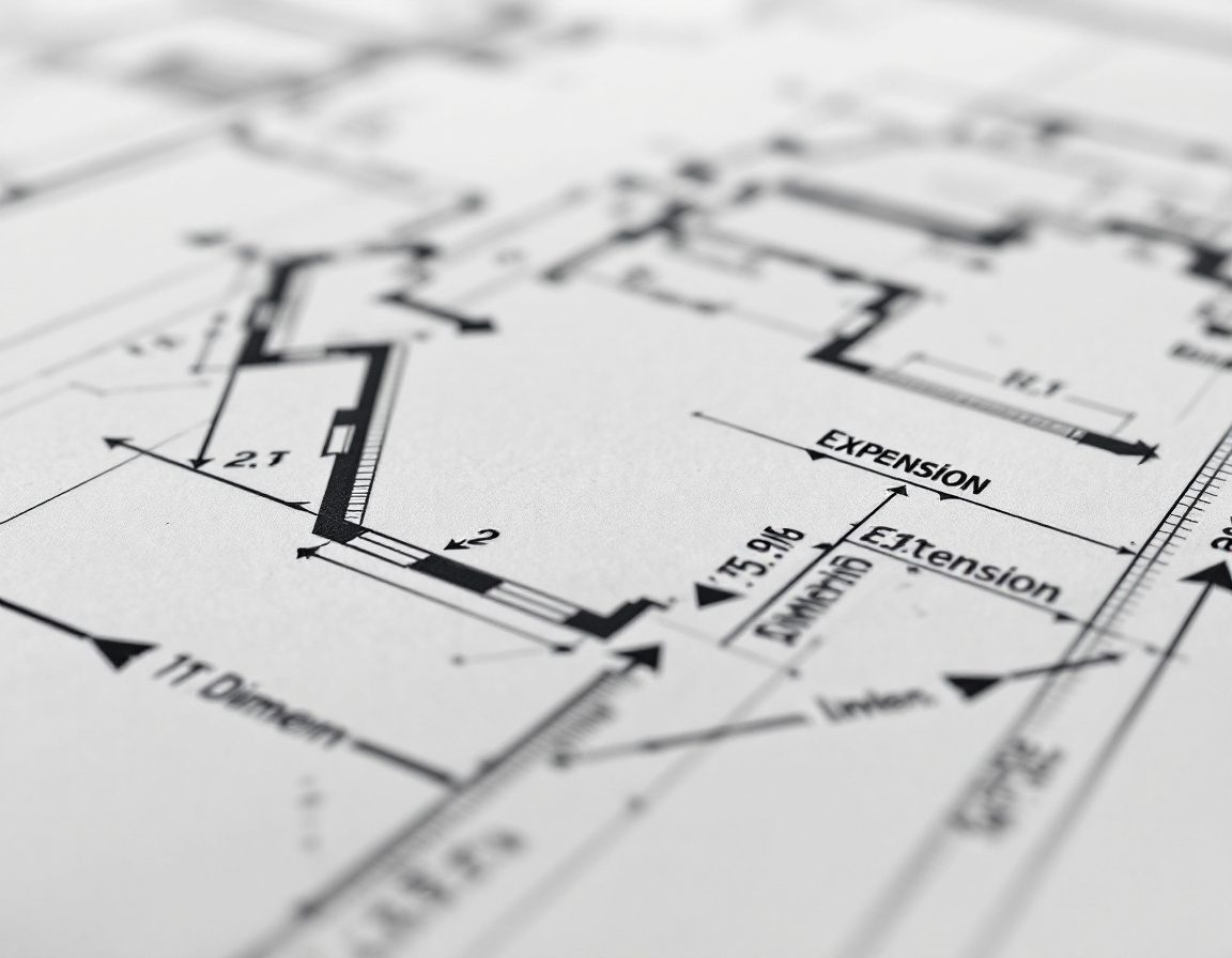A dimensioned floor plan with extension lines and figures.