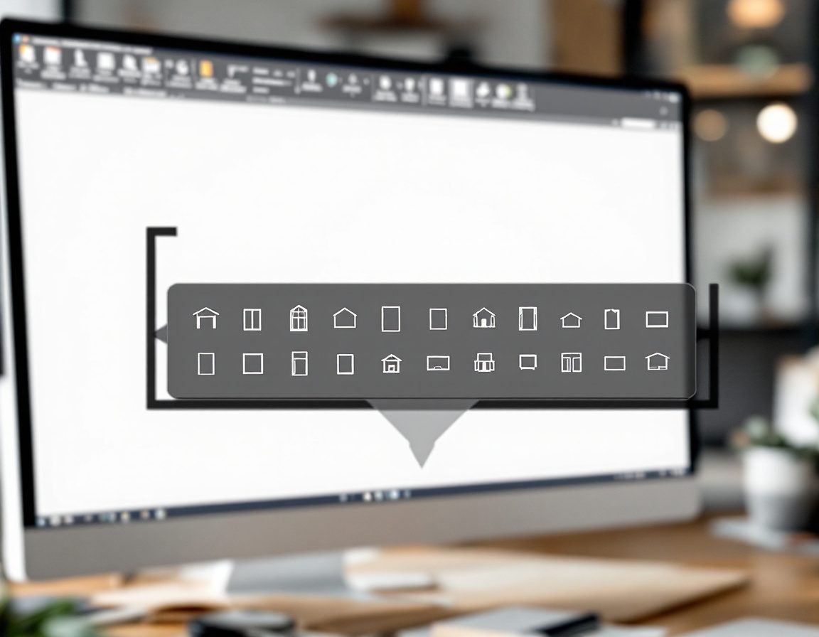 A palette of reusable blocks — doors, windows, furniture symbols.