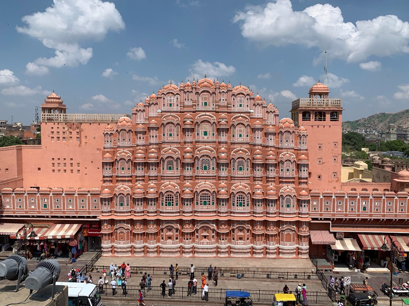 The Hawa Mahal, Jaipur (1799) — a five-storey honeycomb screen of ~953 windows letting royal women view the bazaar unseen.