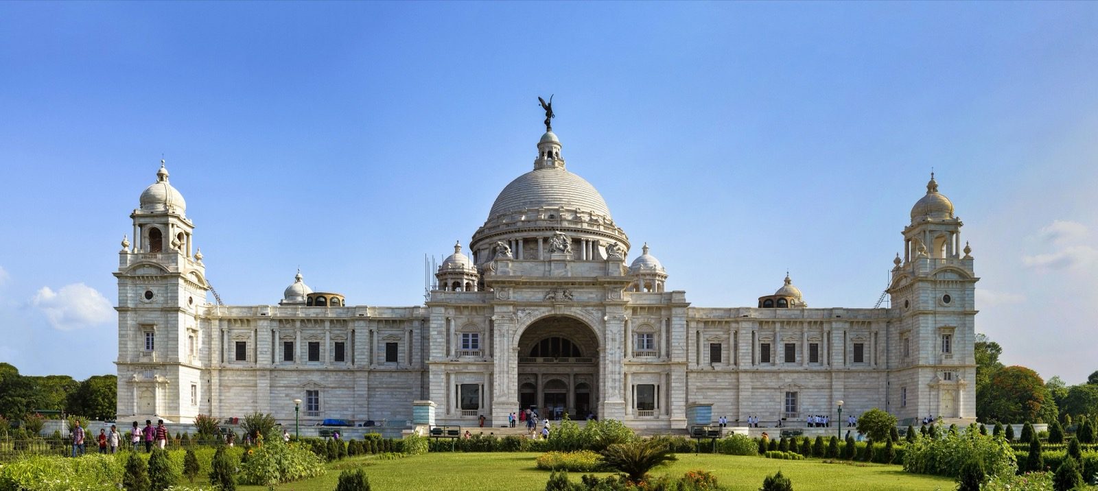 The Victoria Memorial, Kolkata (William Emerson, 1906–1921) — white-marble Indo-Saracenic, the grandest monument of the Raj in Bengal.