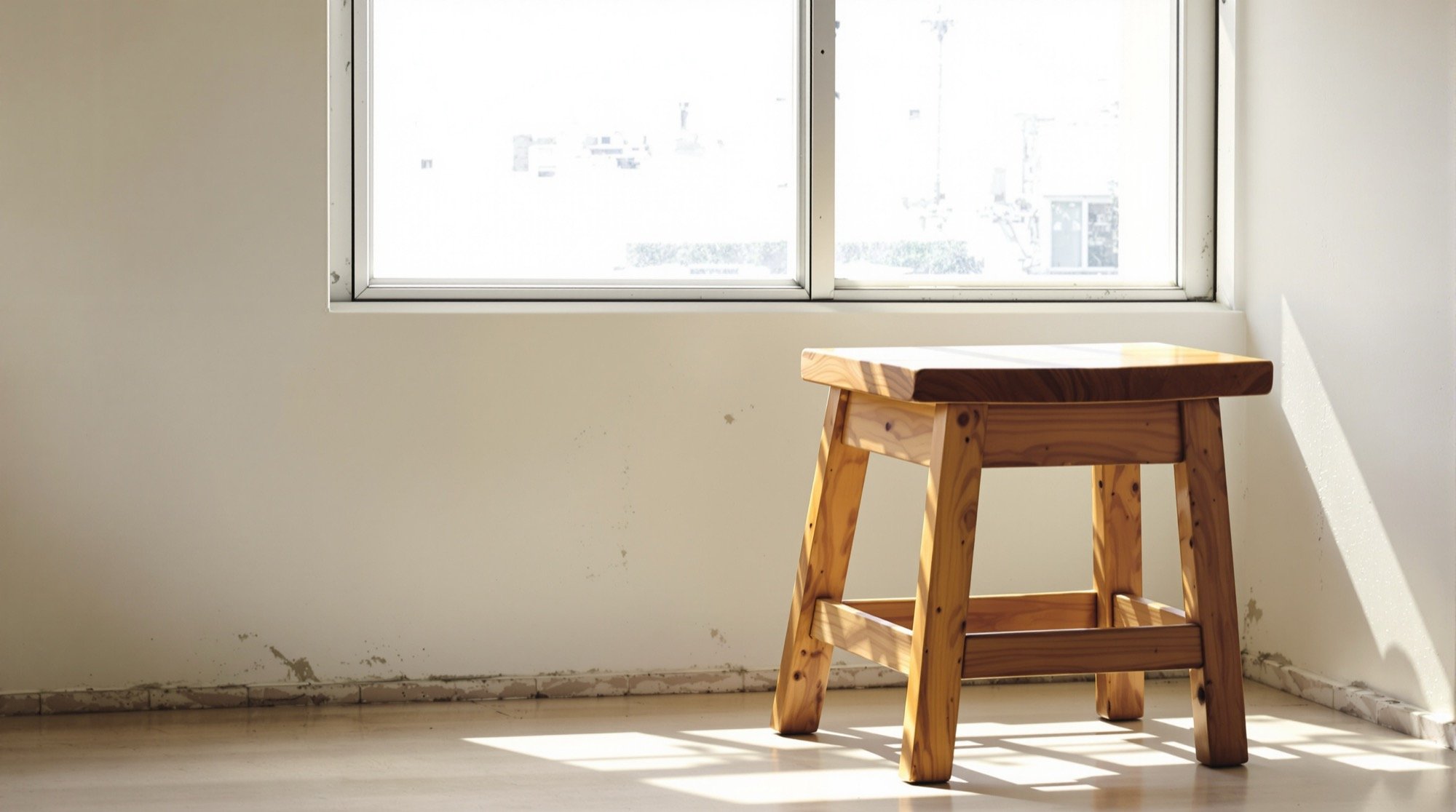 A wooden stool in raking side light — a contour subject.