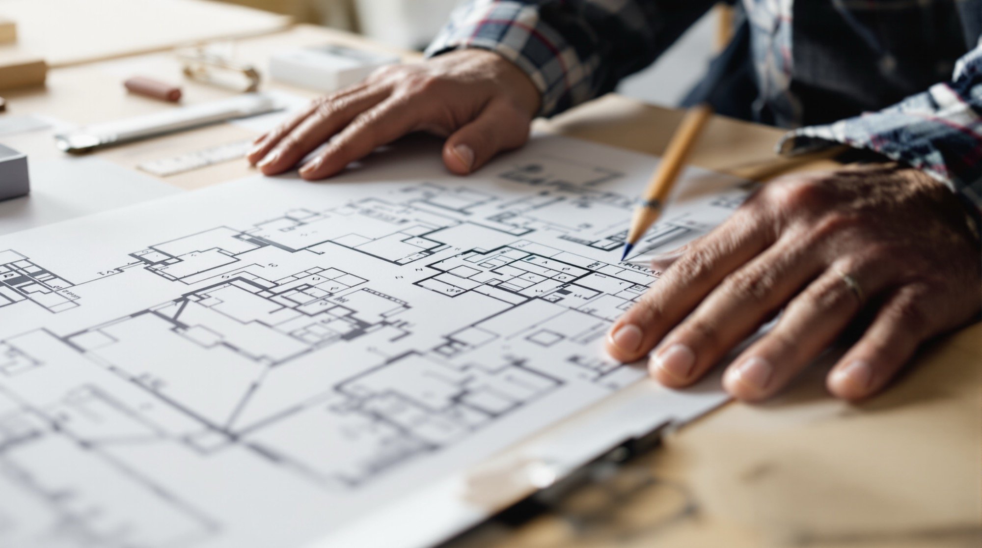 Drafting a plan by hand.