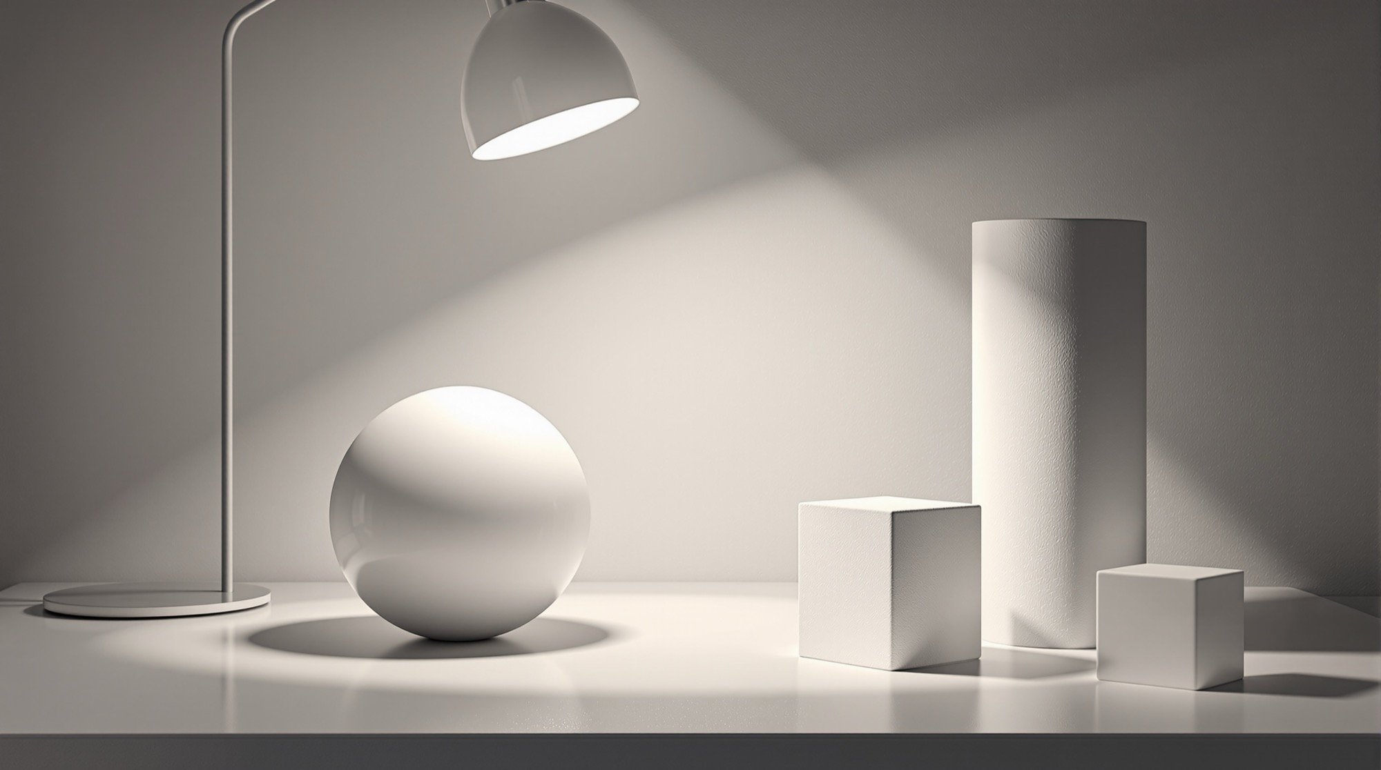 Solids under a single lamp — a tonal-study set-up.