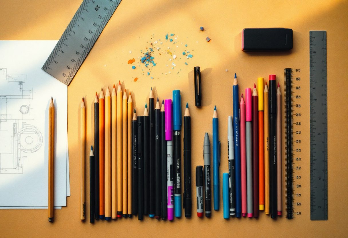 A labelled flat-lay of the complete student toolkit.