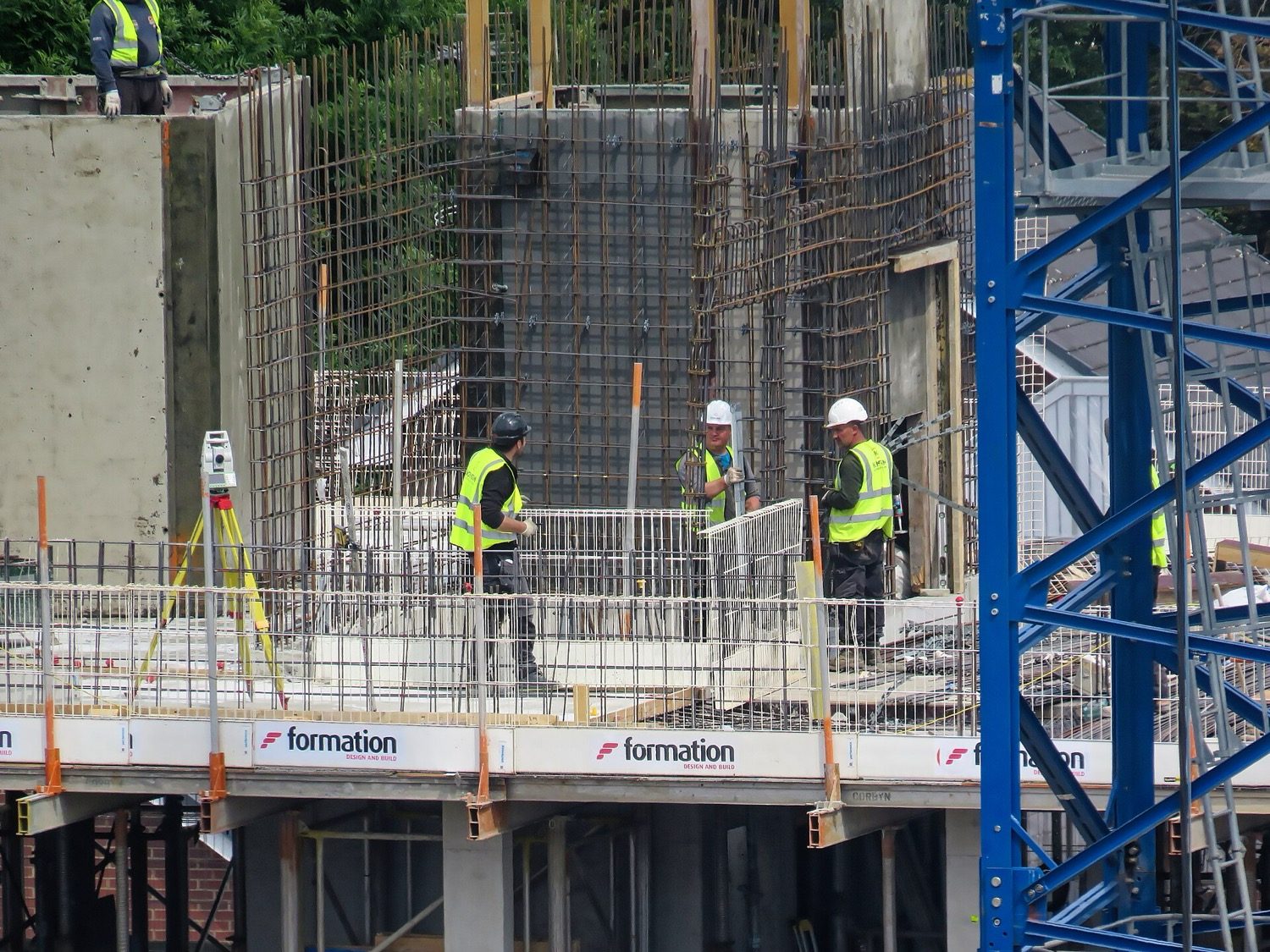 Column formwork in place, ready for the concrete pour around the steel cage.