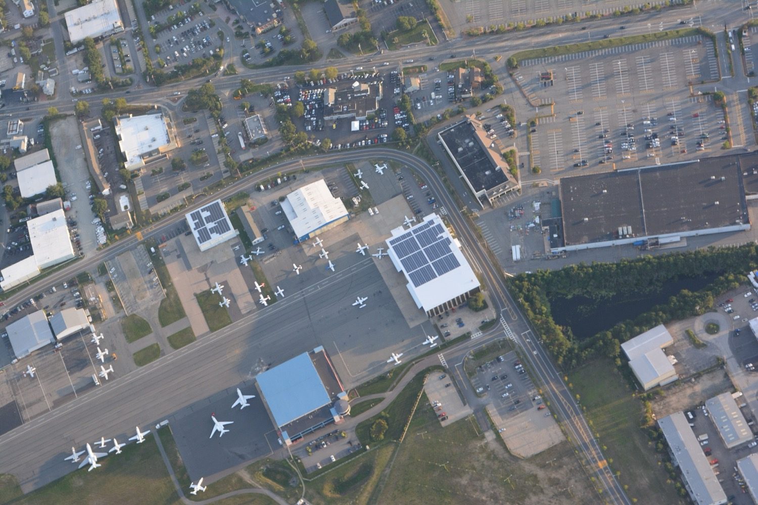 Rooftop solar panels on a building — on-site renewable energy.