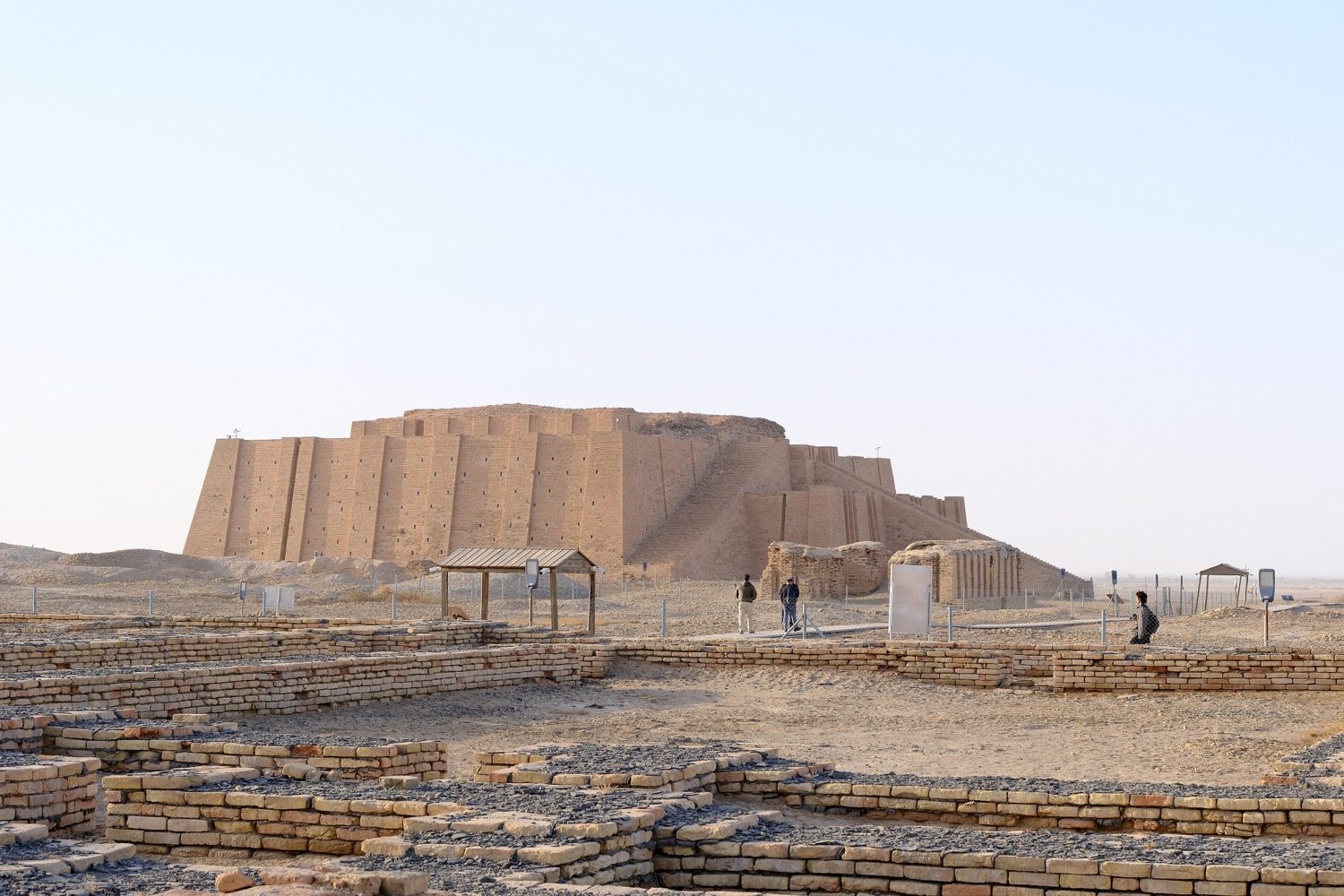 The reconstructed stepped façade and stair of the Ziggurat at Ur, a solid mud-brick platform for the temple above.