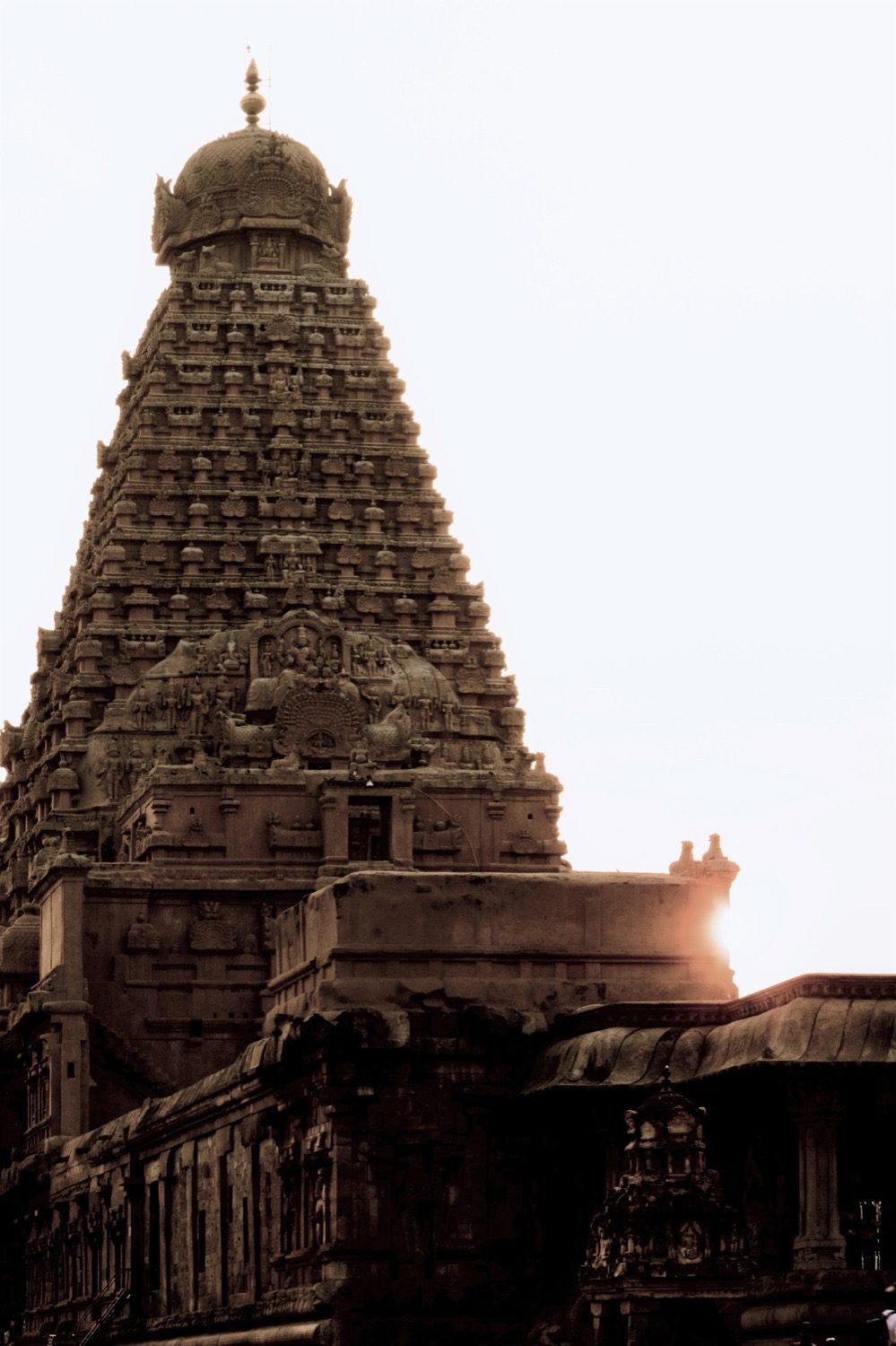 The Brihadeeswara Temple, Thanjavur — its vimana rising in thirteen storeys (talas) to a single carved cap-stone.